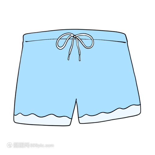 蓝色卡通短裤，旅行水彩剪贴画中的童趣时尚